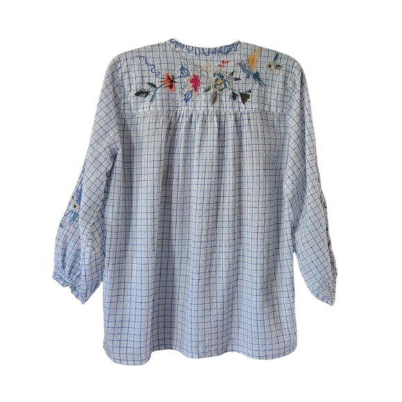 Johnny Was Workshop Miro Tassle Blue White Embroidered Blouse Sz Large MSRP $235 - Picture 5 of 10